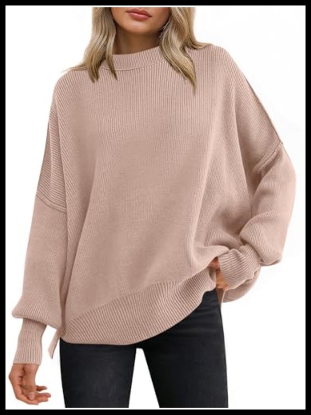 Women's Oversized Ribbed Knit Sweater Batwing Sleeve Crew Neck Pullover